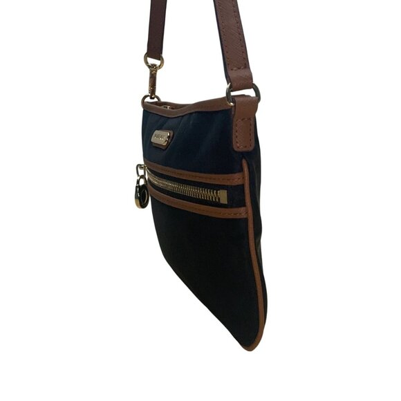 Michael Kors Black Nylon Brown Faux Leather & Front Pocket Evening Clutch Sz S - Picture 2 of 12